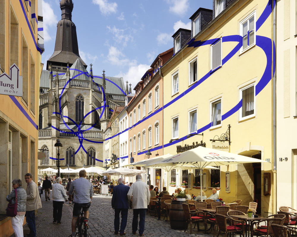 Exposition: Felice Varini, Marktplatz OsnabrückVille de Osnabrück & Kunsthalle OsnabrückPhoto: André Morin