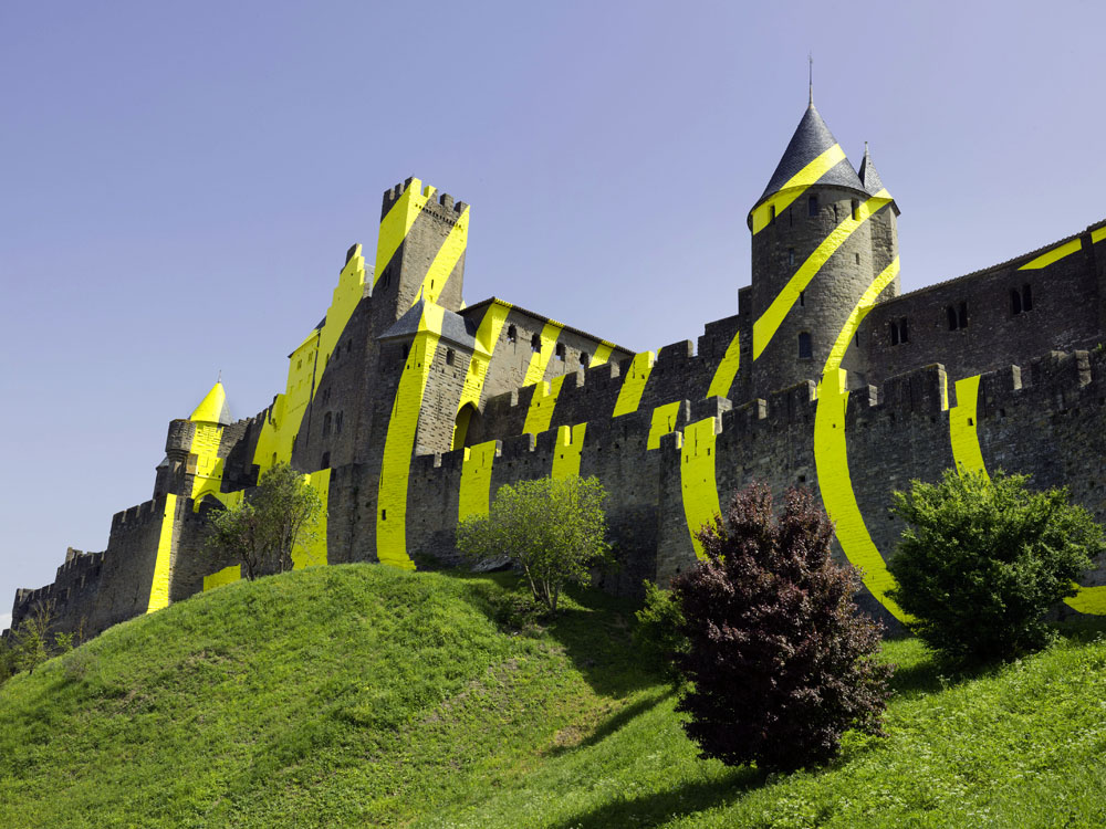 Cercles concentriques excentriques, Château et remparts de la cité de Carcassonne,, Porte d'Aude., 2018, 7ème édition d'IN SITU Patrimoine et art contemporain