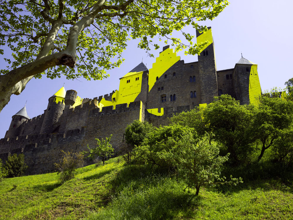 Cercles concentriques excentriques, Château et remparts de la cité de Carcassonne,, Porte d'Aude., 2018, 7ème édition d'IN SITU Patrimoine et art contemporain