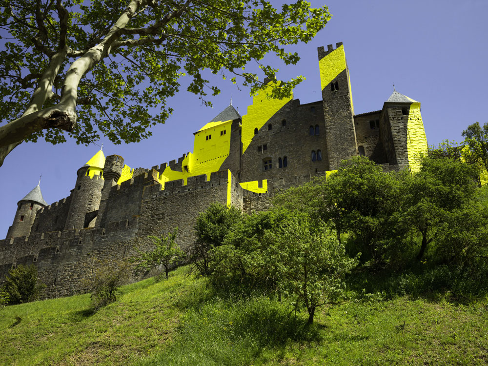 Cercles concentriques excentriques, Château et remparts de la cité de Carcassonne,, Porte d'Aude., 2018, 7ème édition d'IN SITU Patrimoine et art contemporain