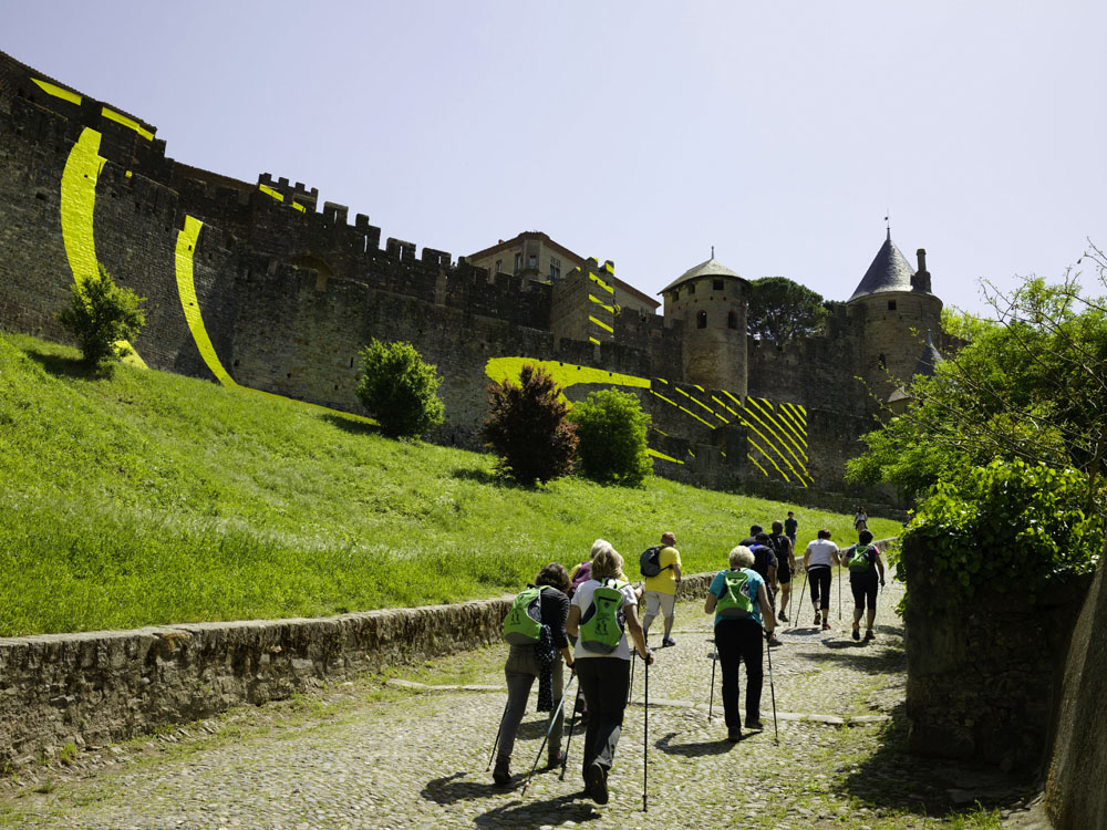 Cercles concentriques excentriques, Château et remparts de la cité de Carcassonne,, Porte d'Aude., 2018, 7ème édition d'IN SITU Patrimoine et art contemporain
