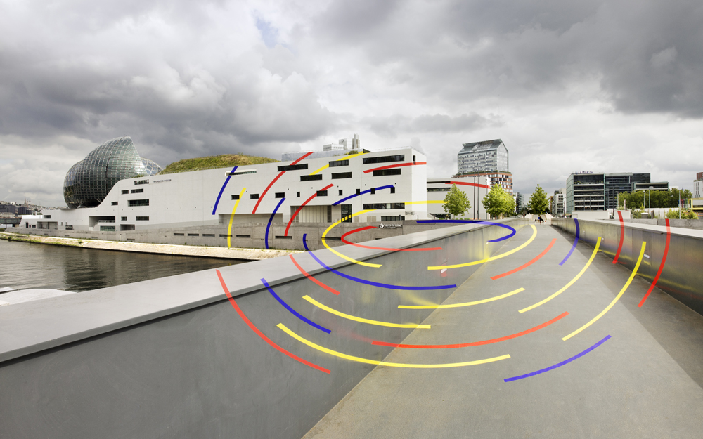 Arcs d’ellipses, jaunes rouges et bleus, Boulogne-Billancourt, France, 2020, Exposition: "Les extatiques" La Seine Musicale, Ile Seguin